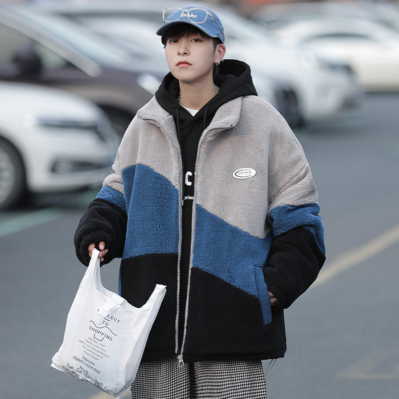 Color Stitching Thickened Cotton Cashmere Jacket