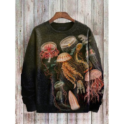 Lässiger Pullover mit Rundhalsausschnitt und 3D-Digitaldruck für Damen
