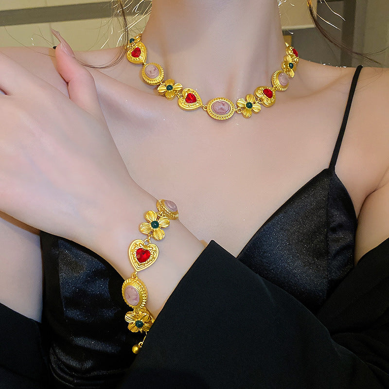 Fashion Personality Retro Diamonds Love Heart Flowers Earrings