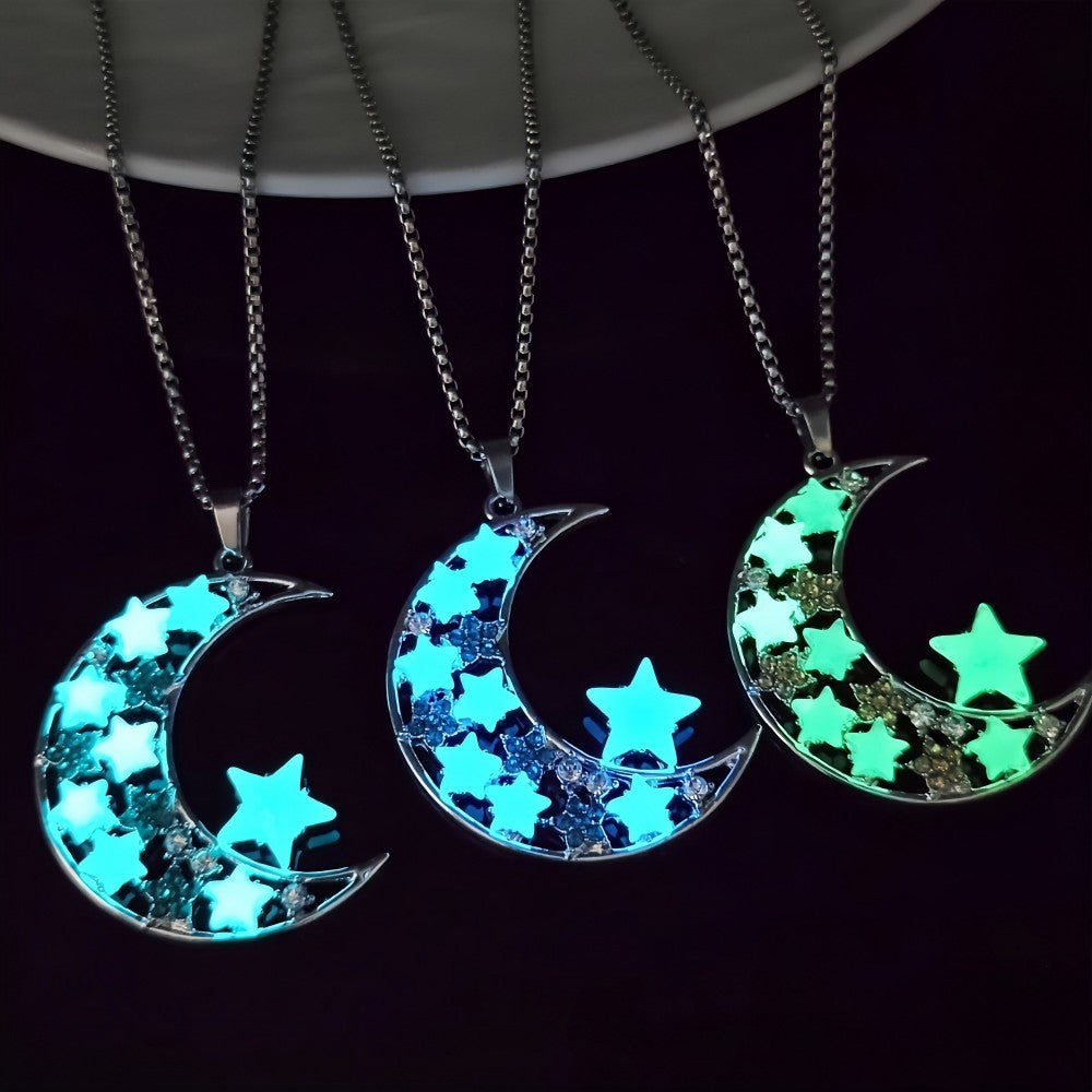 Luminous Big Moon Crescent Moon Pendant Necklace