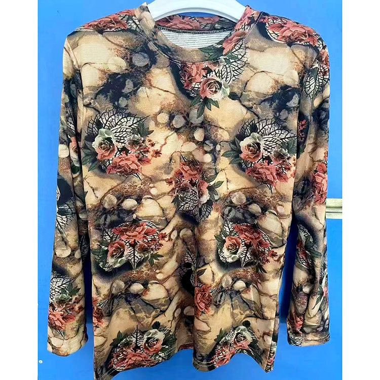 Skin-friendly Cotton Printed Long Sleeve Western Style Youthful-looking Loose Top