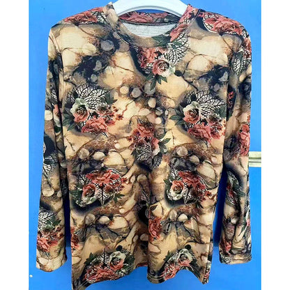 Top holgado de manga larga con estampado de algodón agradable para la piel, estilo occidental, de aspecto juvenil