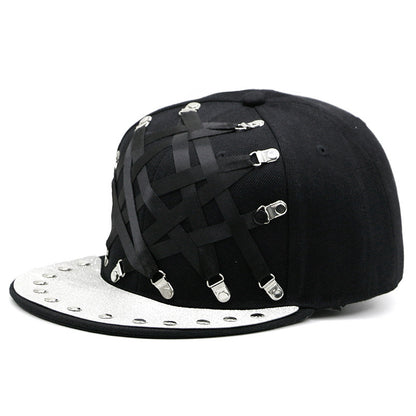 Gorra plana estilo hip hop de cuero en forma de T, estilo punk europeo y americano, para hombres y mujeres