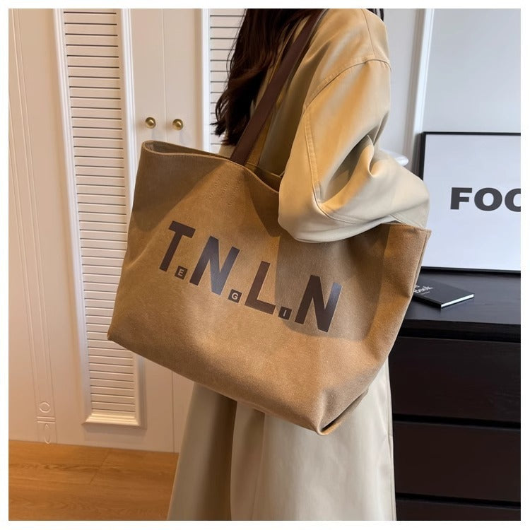 Casual Letter Print Canvas Shoulder Tote