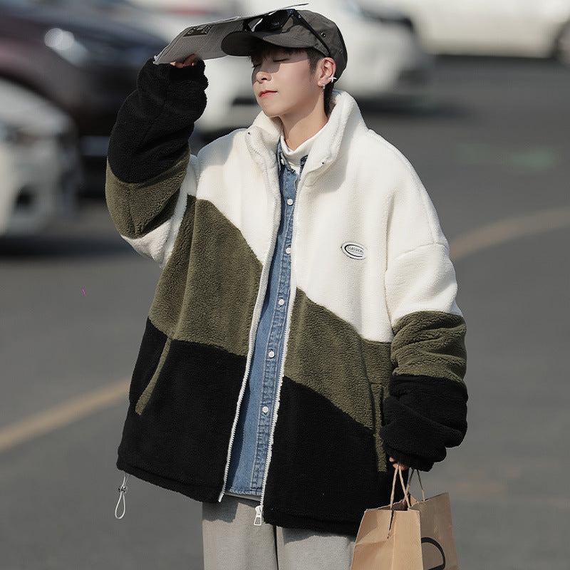 Color Stitching Thickened Cotton Cashmere Jacket