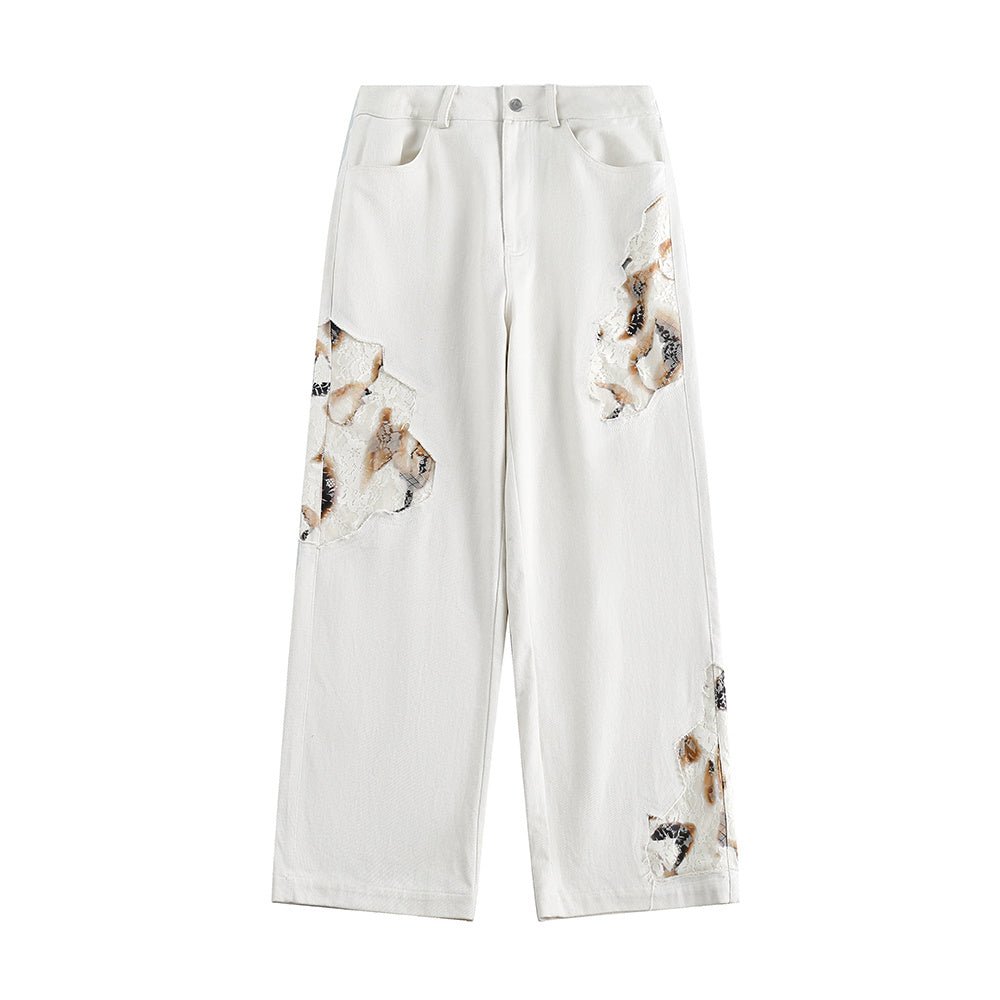Stitching Denim Straight - leg Pants Men - BAGMODA