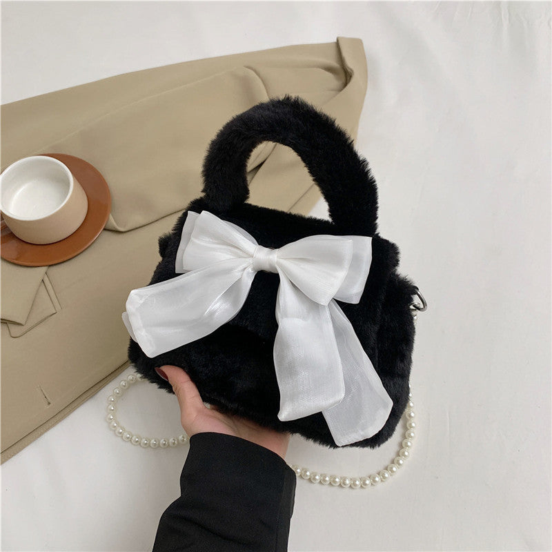 Plush Bag Commuter Pearl Hand Shoulder Messenger Bag