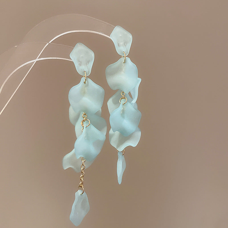 Silver Needle Fabric Flower Pendant Earrings For Women