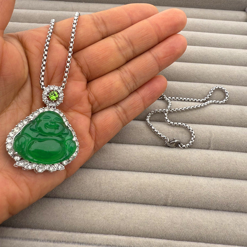 Artificial Chalcedony Lucky Pendant Pendant Emerald Green Safety-blessing Card Necklace Temperament