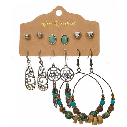 Pendientes adelgazantes con borde cruzado, combinación de estilo bohemio étnico, exquisitos pendientes de gotas de agua con cuentas galvanizadas.