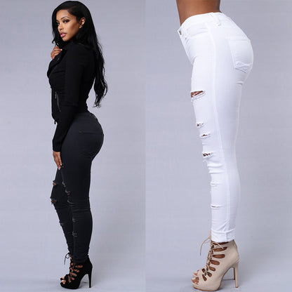 Pantalones vaqueros rotos para mujer, pantalones ajustados, pantalones casuales de cintura alta, pantalones de tubo