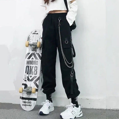 Pantalones cargo para mujer, pantalones harén, moda punk, bolsillos, jogger