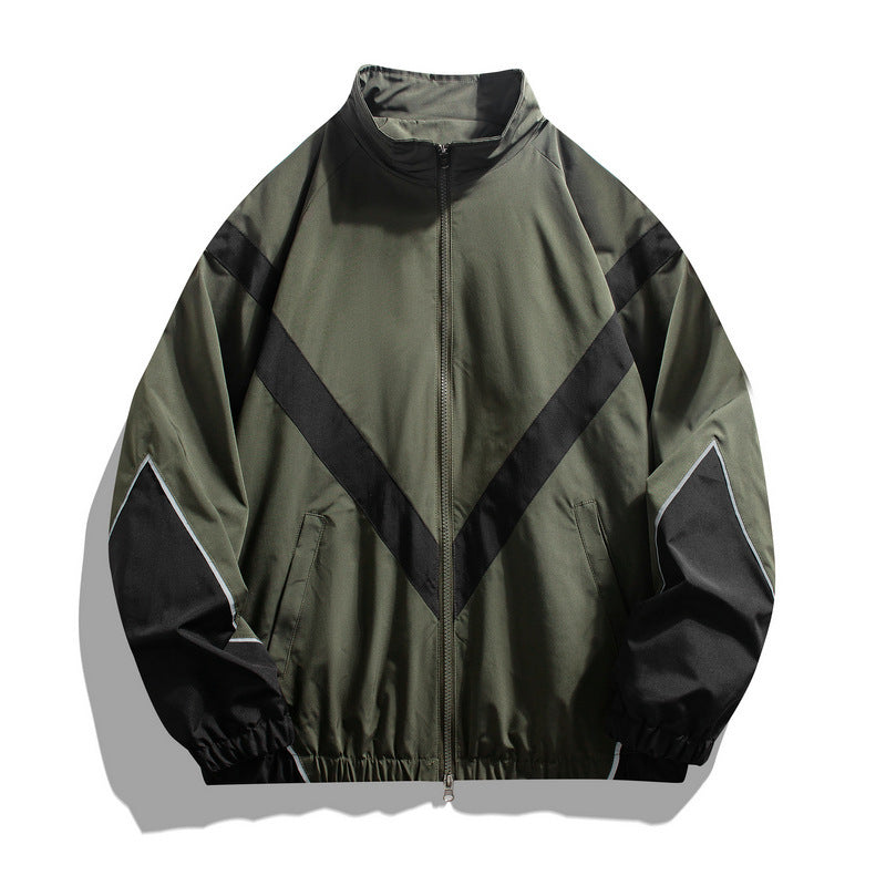 Reflective Patchwork Stand-up Collar Zipper Jacket Casual Jacket