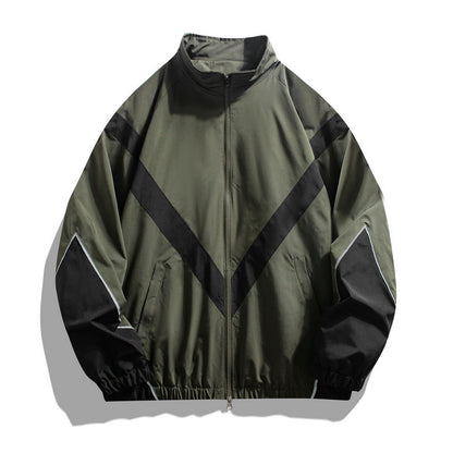 Reflektierende Patchwork-Stehkragen-Reißverschlussjacke Freizeitjacke