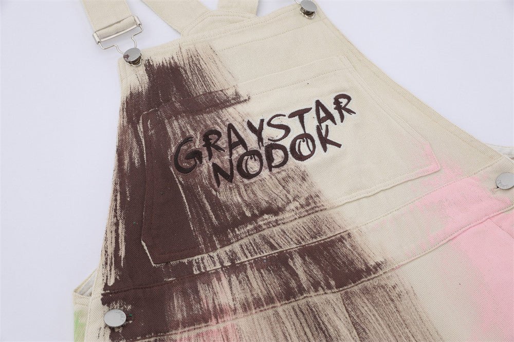 Painting Graffiti Denim Suspender Pants Men - BAGMODA
