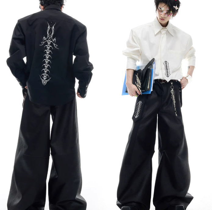 Niche Deconstruction Backbone Embroidered Tie Shirt