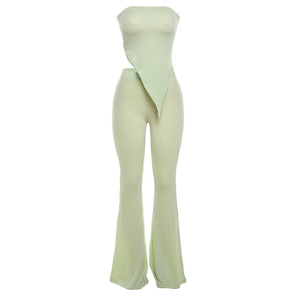 Traje de pantalón ajustado de cintura alta con top de tubo para mujer