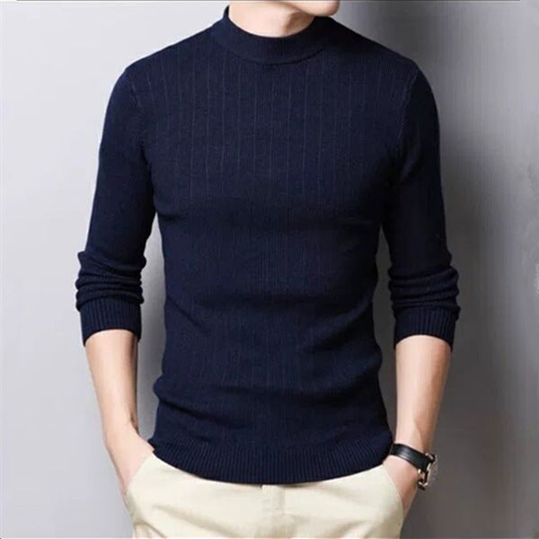Striped All-match Men's Half-high Neck Long-sleeved Sweater