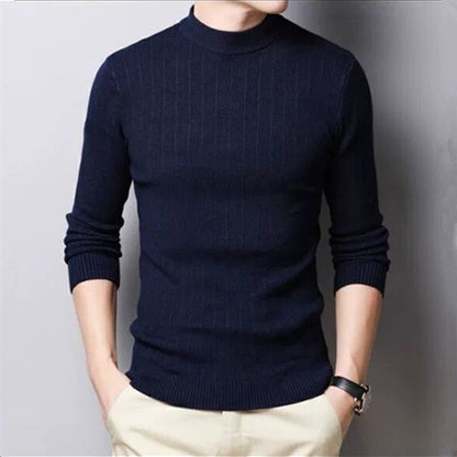 Striped All-match Men's Half-high Neck Long-sleeved Sweater