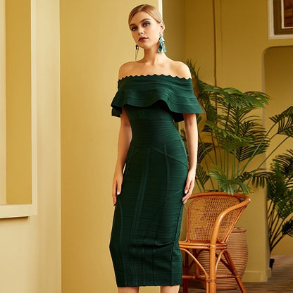 Vestido de fiesta verde con hombros descubiertos y bandage para mujer