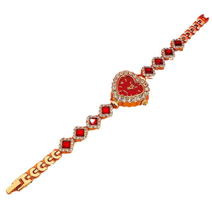 Conjunto de reloj y pulsera de moda con forma de corazón de diamantes de cuarzo, conjunto de joyería de moda para mujer, regalo de San Valentín