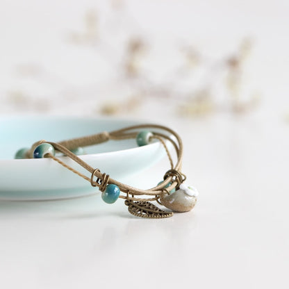 Pulseras de cerámica con bonito diseño de flores y hojas, hechas a mano, estilo bohemio vintage, joyería de moda. 