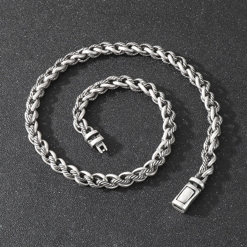 Keel Chain Necklace Vintage Antique Silver Twist Men's Titanium Steel Necklace