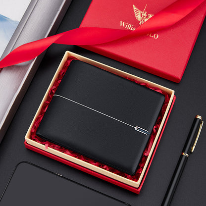 Cartera de negocios para hombre, de piel de vacuno, color negro.