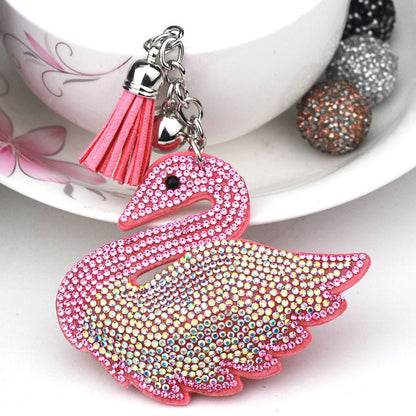 Kreativer kleiner Schwan, koreanischer Samt-Strass-Schlüsselanhänger