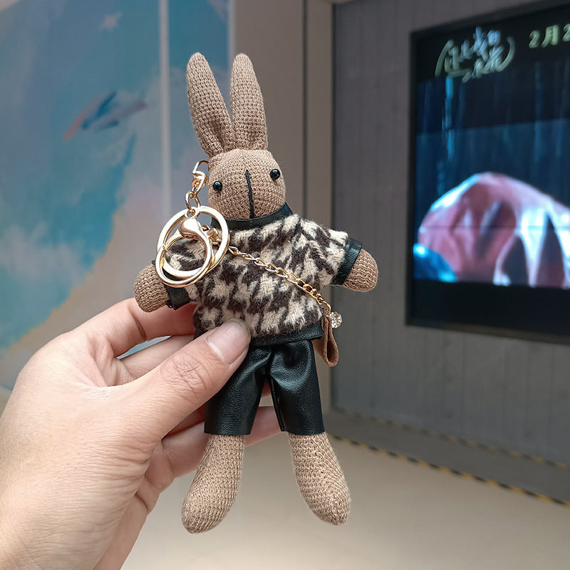 Houndstooth Rabbit Bag Cute Plush Pendant Creative Keychain