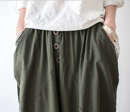Pantalones de lino, pantalones harén para mujer 