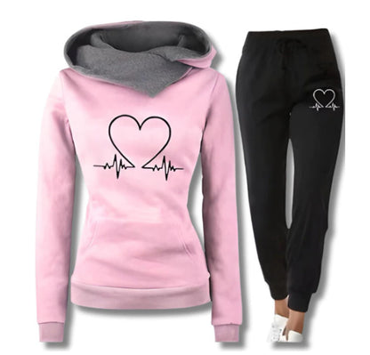 Frauen Trainingsanzug Pullover Hoodies und Schwarze Hosen Herbst