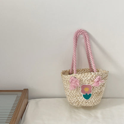 Bolso bandolera infantil de punto hecho a mano con paja