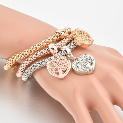 Zierlicher Schmuck Lebensbaum Herz Armband &amp; Armreifen Popcorn Kette Set Freundschaft Distanz Armbänder