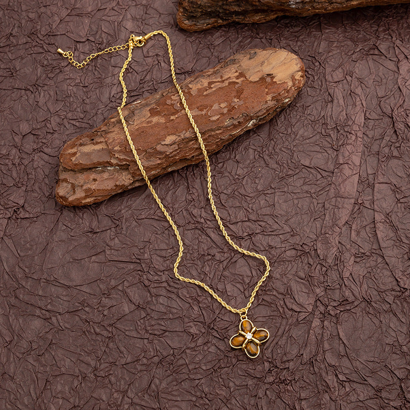 Collar de acero y titanio con ojo de tigre natural estilo retro de Maillard