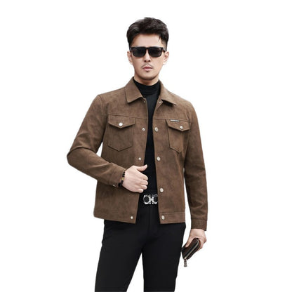 Wildleder Lederjacke Herren Slim-Fit Hochwertiges Pu Hübscher Retro Biker
