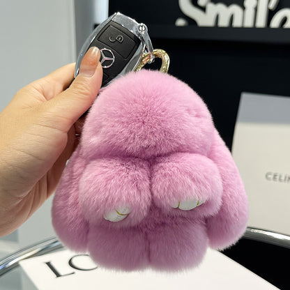 Lindo colgante de llavero de coche con forma de conejito de peluche