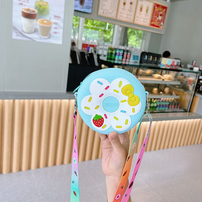 Bolso bandolera portátil de silicona para niños con forma de donut de fruta