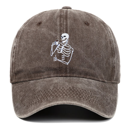 Totenkopf Tee Stickerei Baseball Vintage Distressed Waschmütze