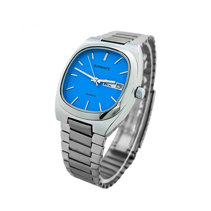 Reloj de cuarzo con correa de acero y concha blanca cuadrada simple de moda