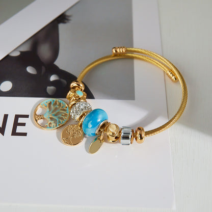 Pulsera de acero y titanio de alta calidad con diseño de árbol de la vida retro de moda y entrada francesa.