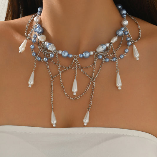 Collar colgante de cadena larga para clavícula para mujer