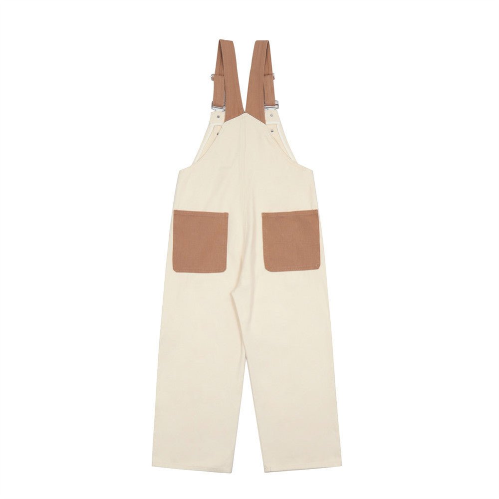 American Retro Embroidered Denim Suspender Pants Men - BAGMODA