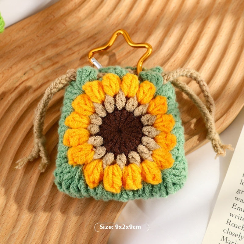 Wool Hand-woven Sunflower Earphone Bag Finished Pendant
