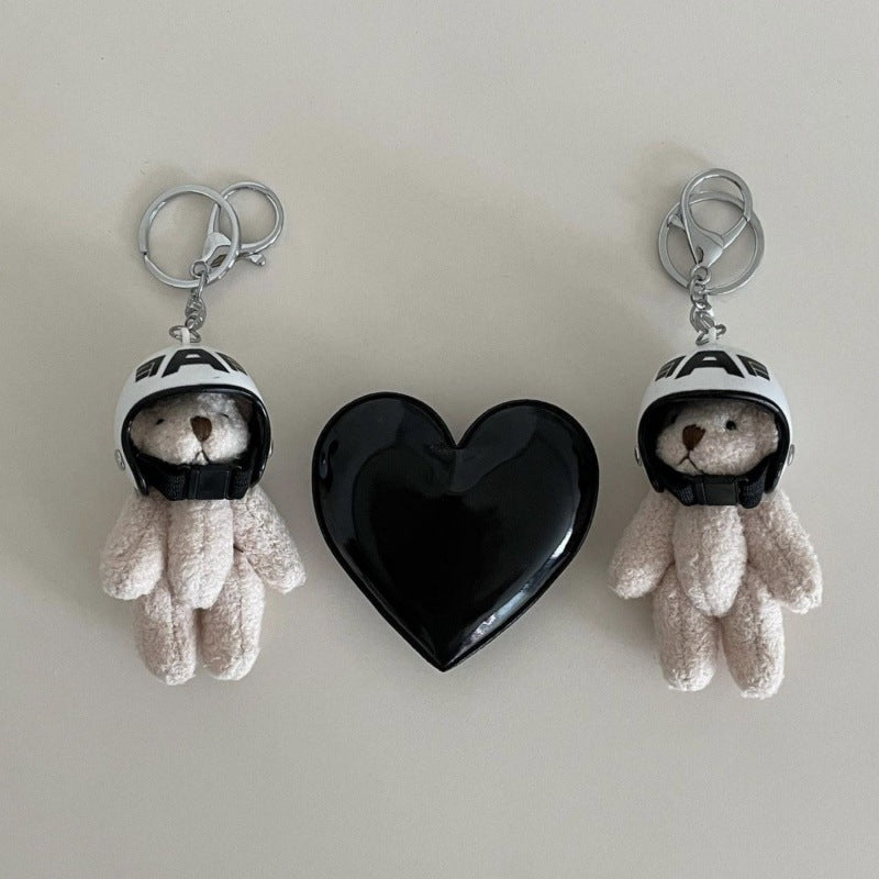 South Korea Ins Cute Motorcycle Helmet Bear Pendant Plush Key Chain