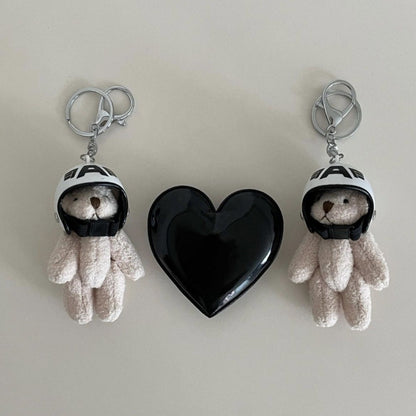 Llavero de peluche con colgante de oso y casco de motocicleta de Corea del Sur