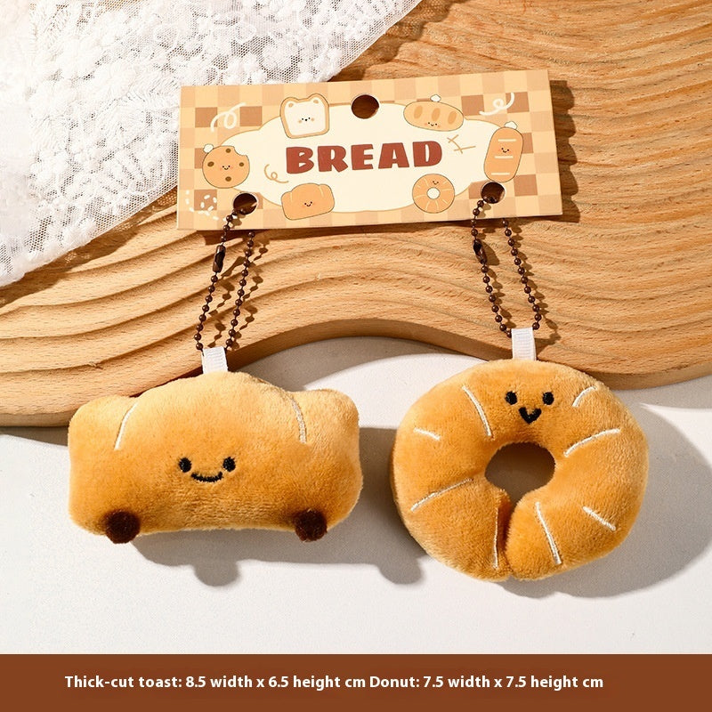 Cute Bread Match Car Keychain Pendant Small Gift Plush Doll Schoolbag Pendant Chain