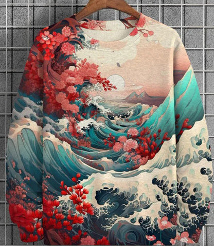 Lässiger Pullover mit Rundhalsausschnitt und 3D-Digitaldruck für Damen
