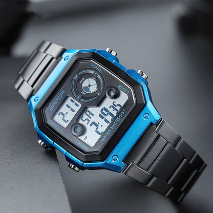 Reloj deportivo LED multifunción resistente al agua con correa de acero para hombre