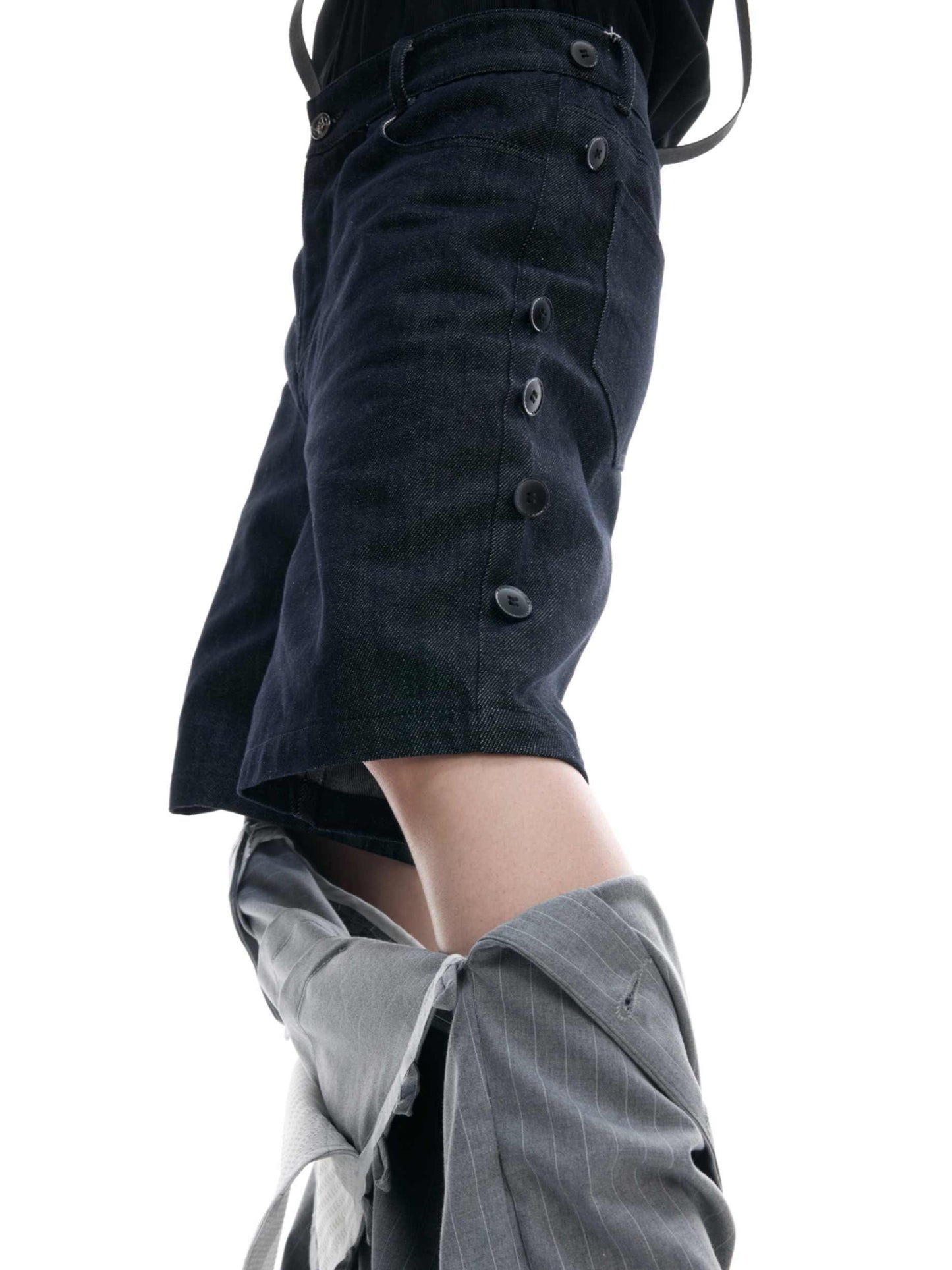 Niche Double Waist Striped Suit Pants Raw Denim Stitching Design Sense Draped Pants Men And Women